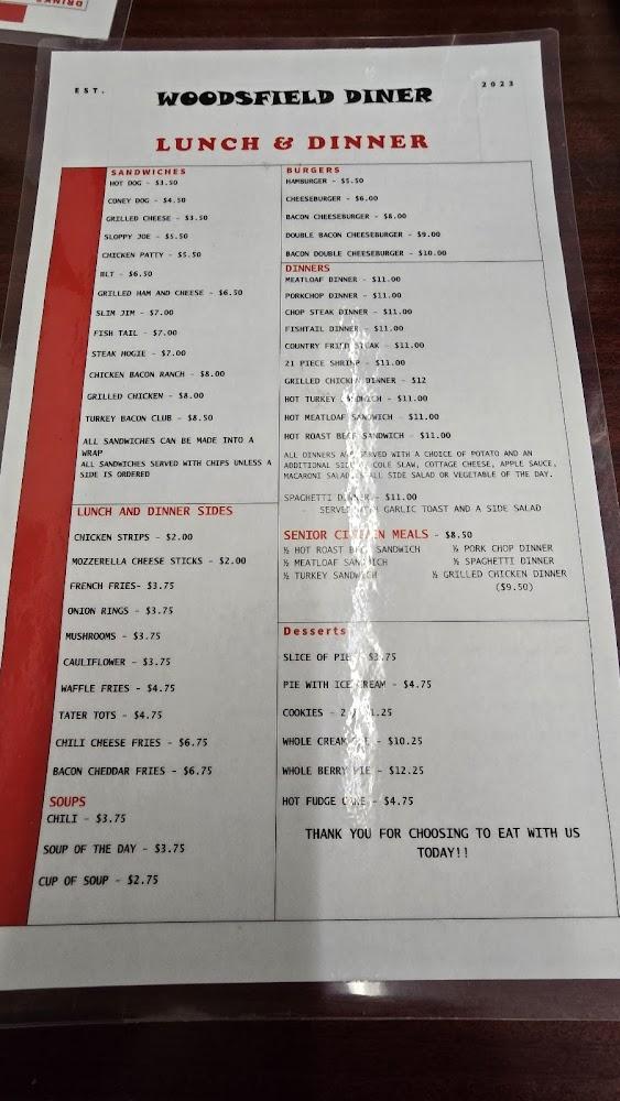 Woodsfield Diner Menu image 1